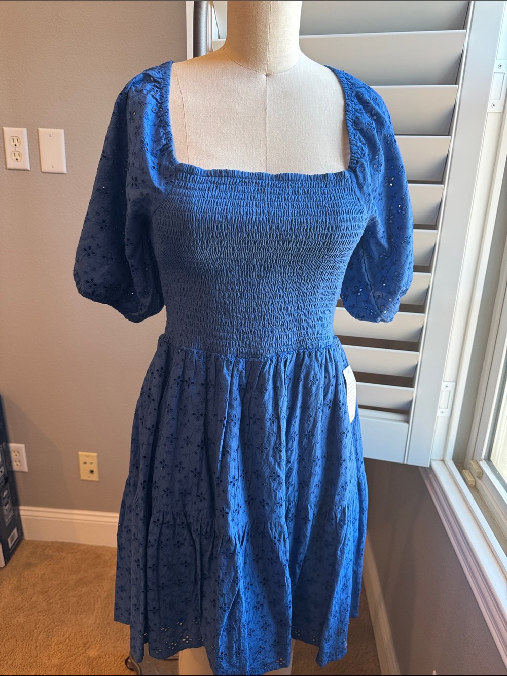 Maisie Smocked Square-Neck Mini Dress in Royal Blue
